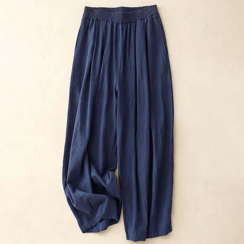 Buddha Stones Commute Solid Color Women's Harem Elastic Waist Cotton 7-8 Length Pants With Pockets