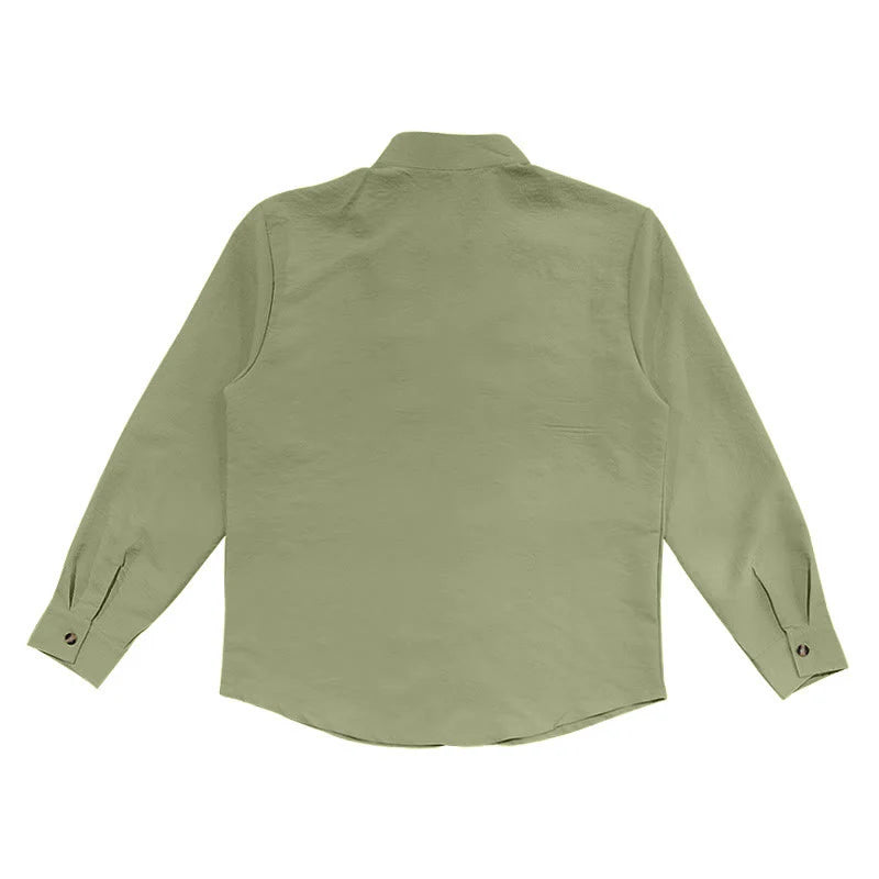 Buddha Stones Solid Color Buttons Fall Long Sleeve Men's Shirt