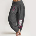Buddha Stones Dragon Cherry Blossoms Pattern Women's Elastic Waist Harem Cotton Pants