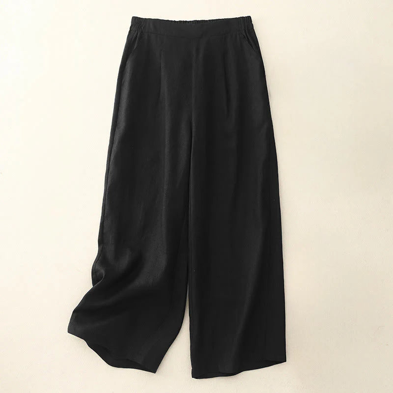 Buddha Stones Women's Spring Plain Simple 7-8 Length Cotton Pants With Pockets