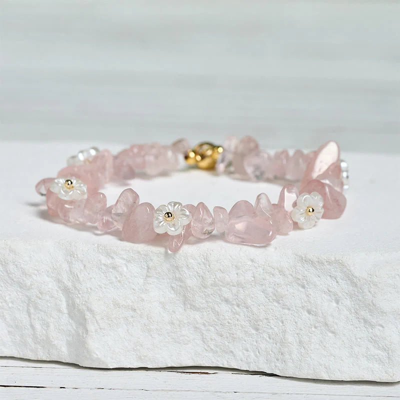 Buddha Stones Irregular Crystal Flower Design Amethyst White Crystal Balance Bracelet