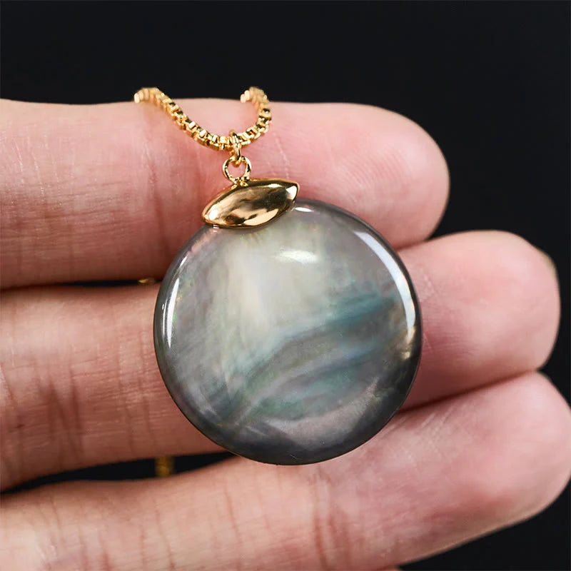 Buddha Stones Round Tridacna Stone Calm Necklace Pendant