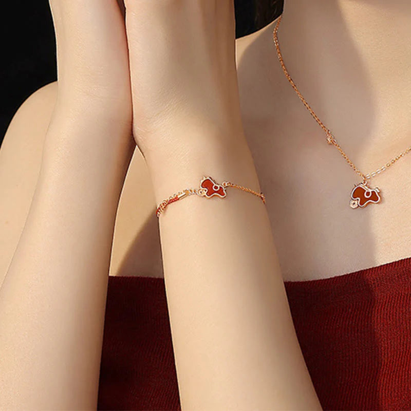 Buddha Stones 925 Sterling Silver Year Of The Horse Coin Charm Red Agate Blessing Necklace Pendant