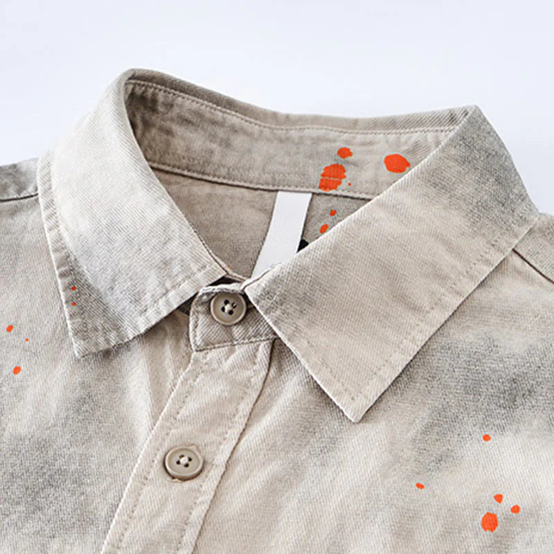 Buddha Stones Summer Ink Splashing Color Men's Button Short Sleeve Cotton Shirt