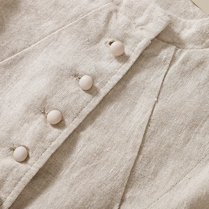 Buddha Stones Women's Cotton Linen Stand Collar Long Sleeve Shirt With Pockets