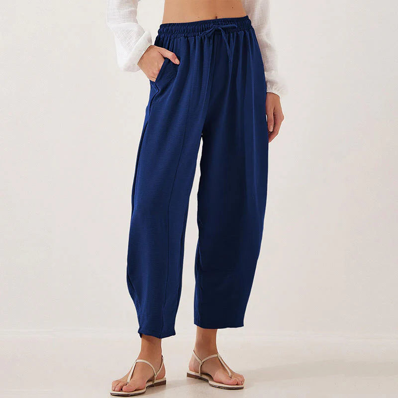 Buddha Stones Casual Plain Loose Drawstring Women's Polyester 7/8 Length Pants  With Pockets