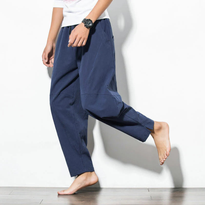 Buddha Stones Casual Men's Solid Color Cotton Drawstring Pants With Pockets