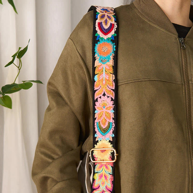Buddha Stones Multicolor Sunflower Embroidery Adjustable Handbags Crossbody Shoulder Bag Straps