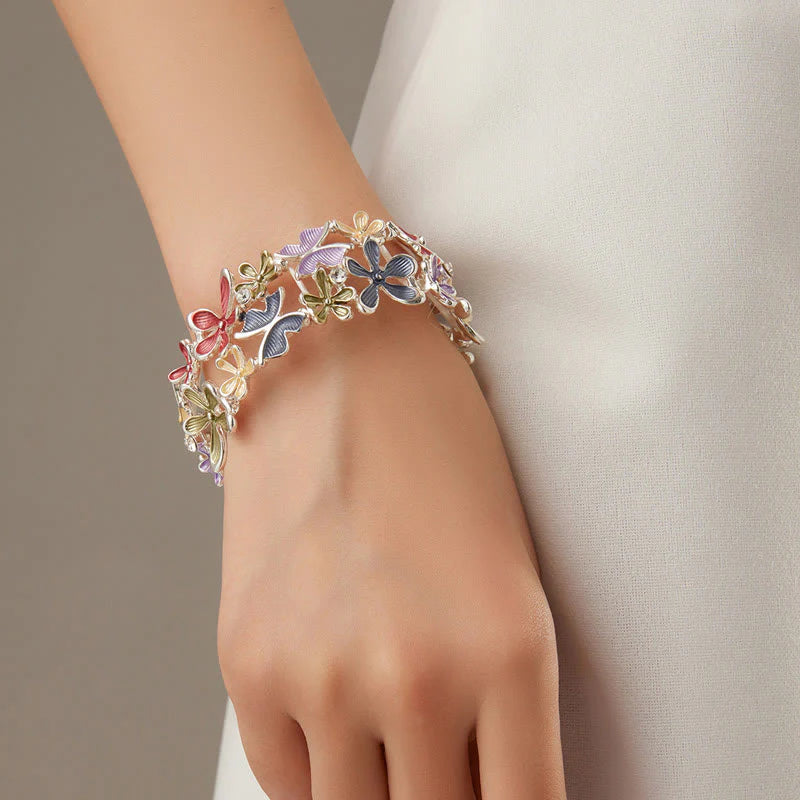 Buddha Stones Colorful Butterfly Flowers Love Alloy Elastic Bracelet Bangle