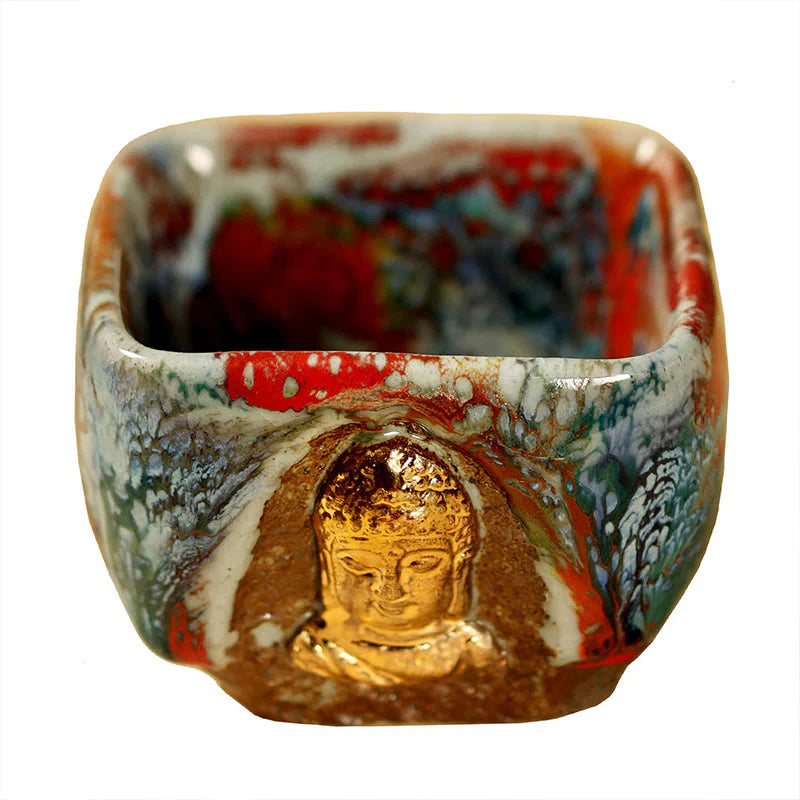 Buddha Stones Hand-painted Dunhuang Meditating Buddha Shino Ceramic Teacup Kung Fu Tea Cup