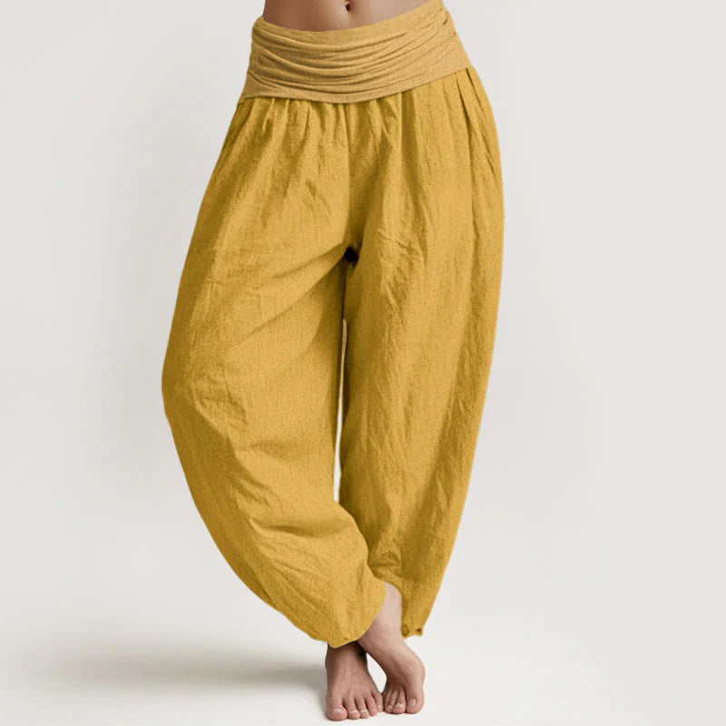 Buddha Stones Goldenrod Women's Pure Cotton Elastic Waist Harem  Pants