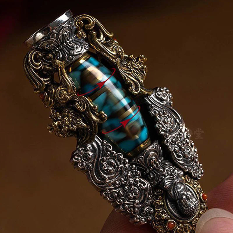 Buddha Stones Tibetan Nine-Eye Dzi Bead Turquoise Buddha Wealth Rotation Necklace (Extra 30% Off | USE CODE: FS30)
