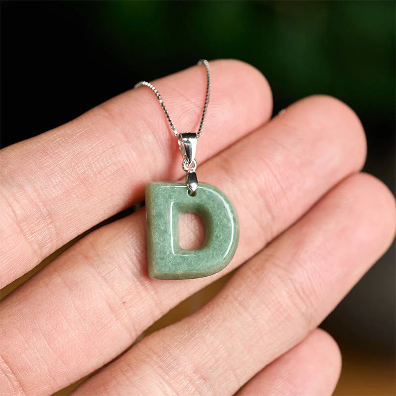 Buddha Stones Natural A-Z Letter Jade 925 Sterling Silver Silm Chain Prosperity Necklace Pendant