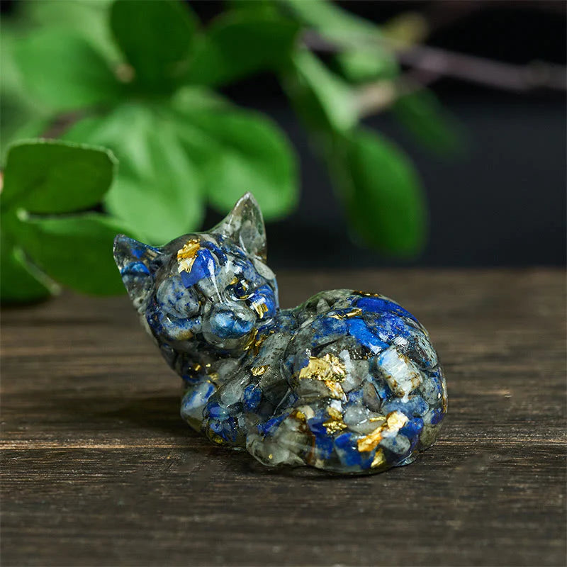 Buddha Stones Crystal Chip Epoxy Resin Small Cat Positive Decoration
