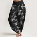 Buddha Stones Pure Cotton White Bamboo Leaves Women's Elastic Waist Harem Pants