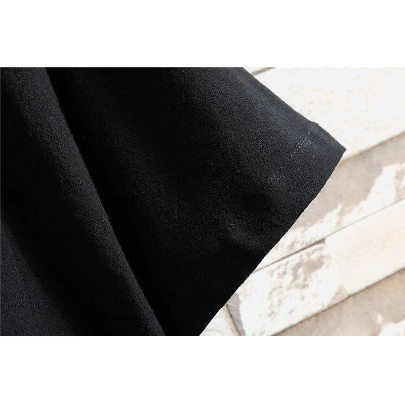 Buddha Stones Tang Suit Embroided Crane Pattern Lace-Up Side Men's Cotton Linen Short Sleeve T-Shirt