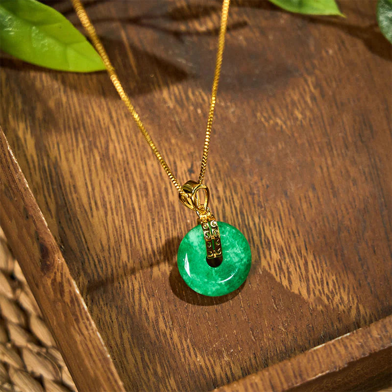 Buddha Stones Cyan Jade Peace Buckle Healing Luck Necklace Pendant