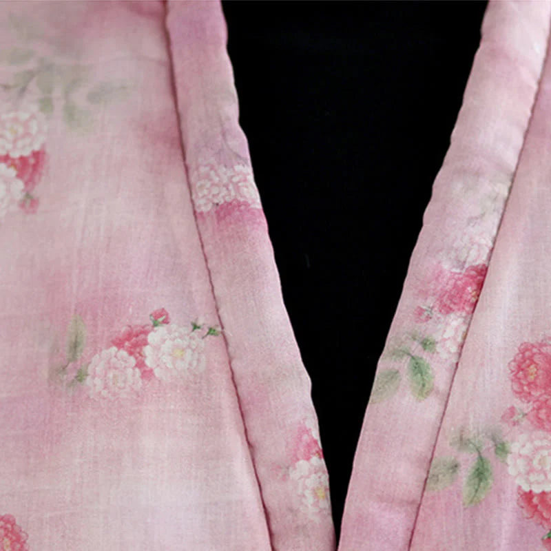Buddha Stones Printed Flowers Women's Long Sleeve Jacket With Pockets