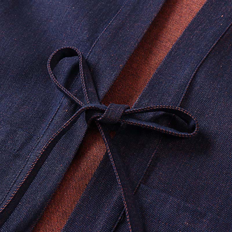 Buddha Stones Solid Lace-up Open Front Three Quarter Sleeve Jacket Men's Denim Cotton Kimono