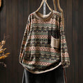 Buddha Stones Fall Plant Floral Pattern Crew Neck Long Sleeve Women's Cotton Sweater With Pocket