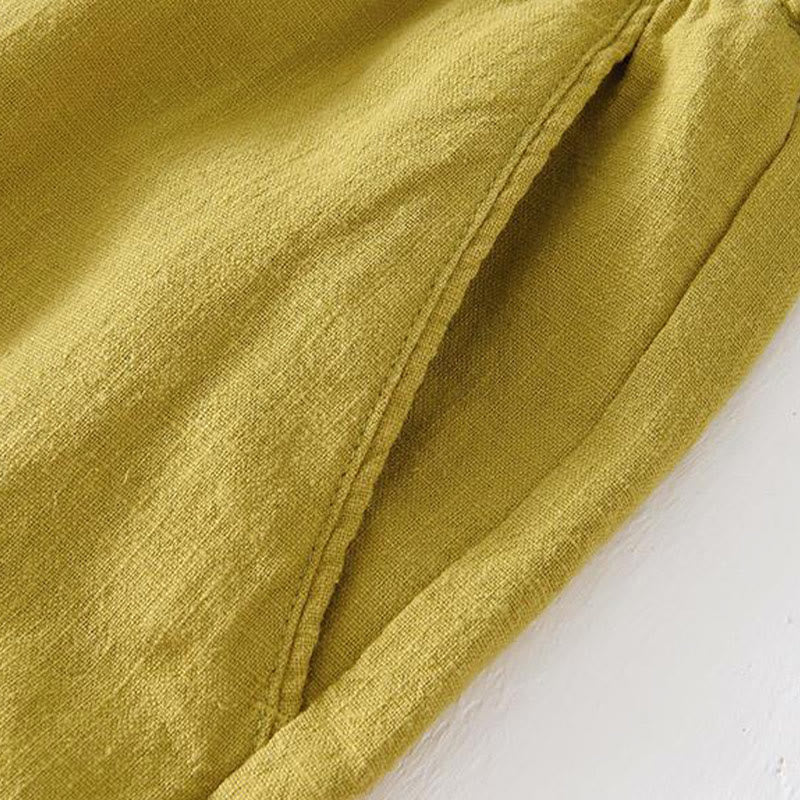 Buddha Stones Summer Solid Color Drawstring Elastic Waist Men's Cotton Linen Shorts With Pockets