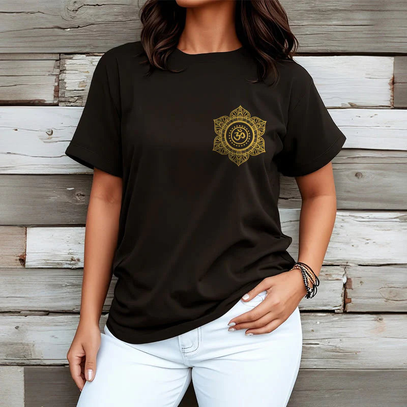 Buddha Stones Golden Mandala OM Pattern Tee T-shirt
