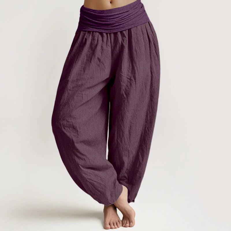 Buddha Stones Purple Pure Cotton Women's Elastic Waist Harem  Pants
