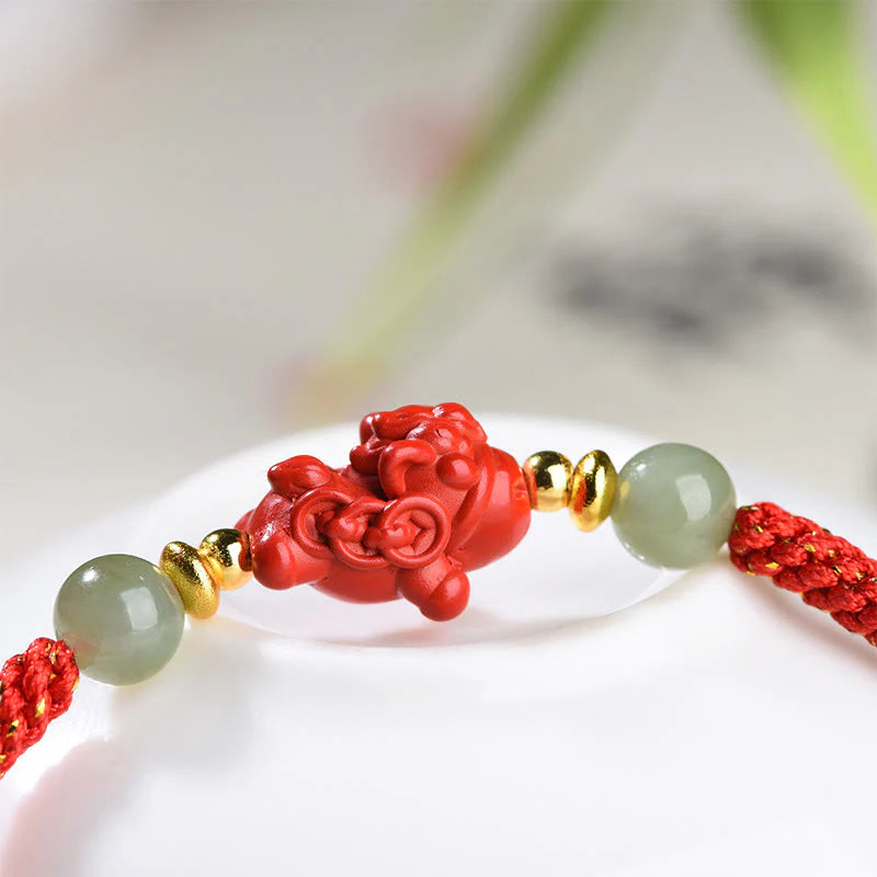 Buddha Stones Year Of The Horse Cinnabar Hetian Jade Red String Blessing Bracelet