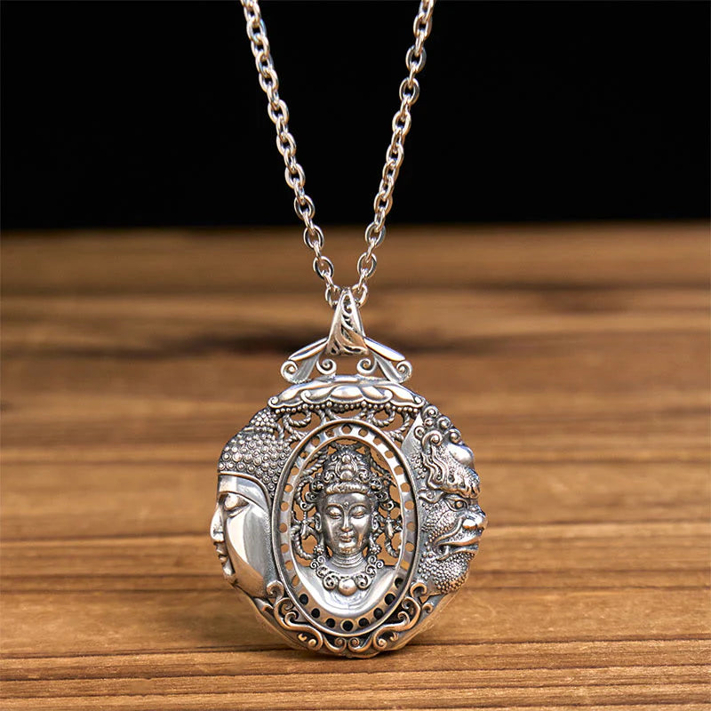 Buddha Stones Copper Buddha Devil Pattern Serenity Pendant Necklace