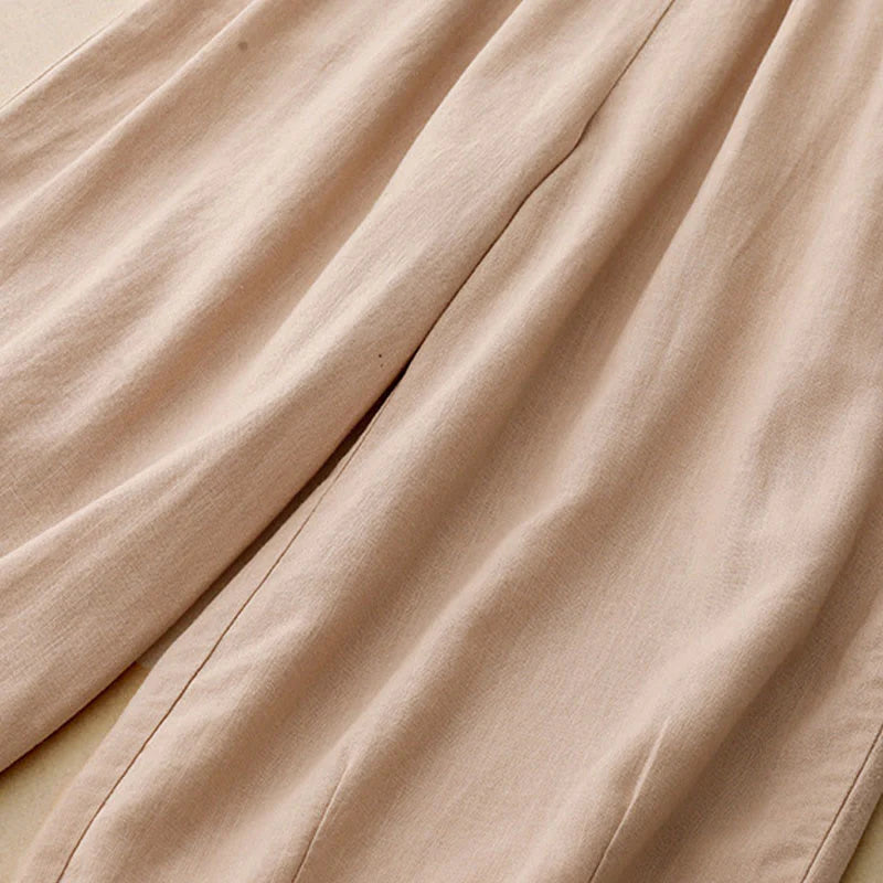 Buddha Stones Solid Color Cotton Women's Wide Leg Pants With Pockets