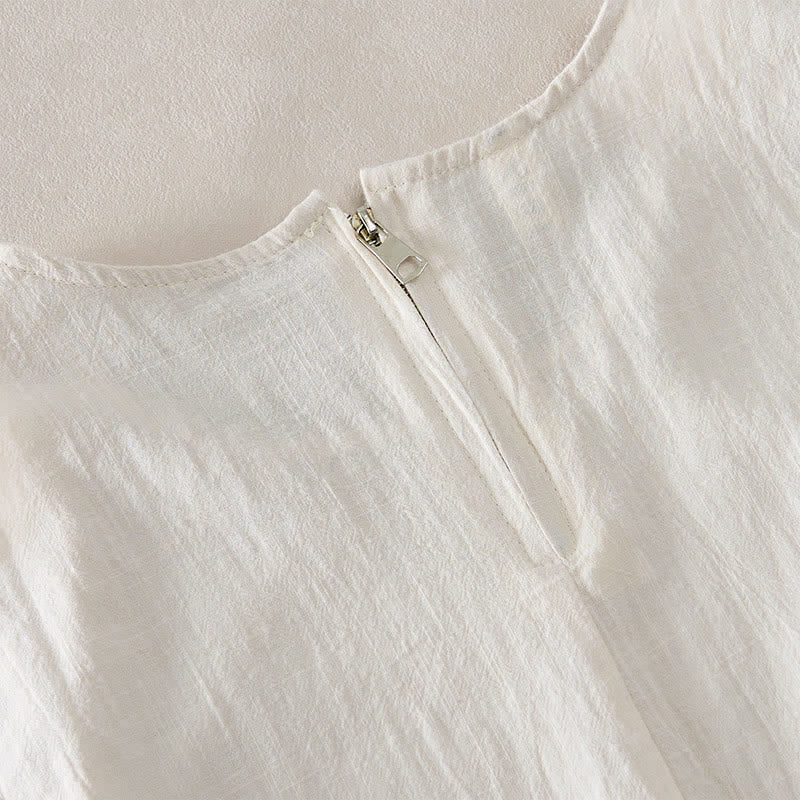 Buddha Stones Summer Embroidery Hem Back Zipper Design Sleeveless Solid Color Mini Dress With Pockets