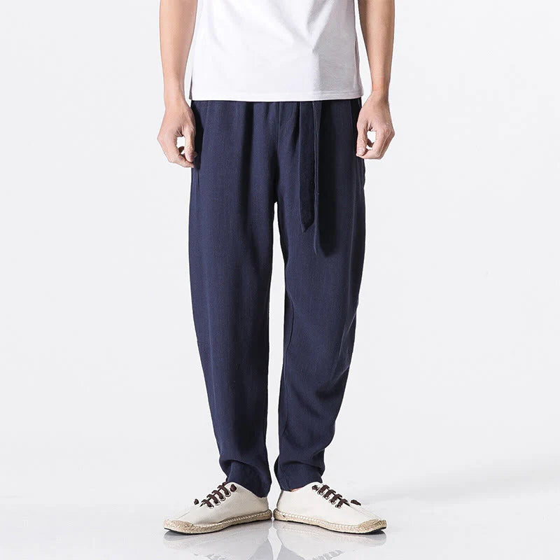 Buddha Stones Commute Solid Color Simple Design Men's Harem Cotton Pants With Pockets