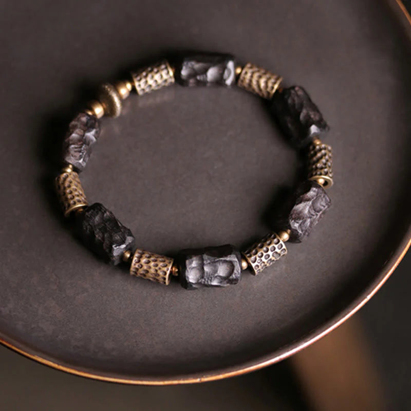 Buddha Stones Tibetan Ebony Wood Copper Calm Peace Bracelet