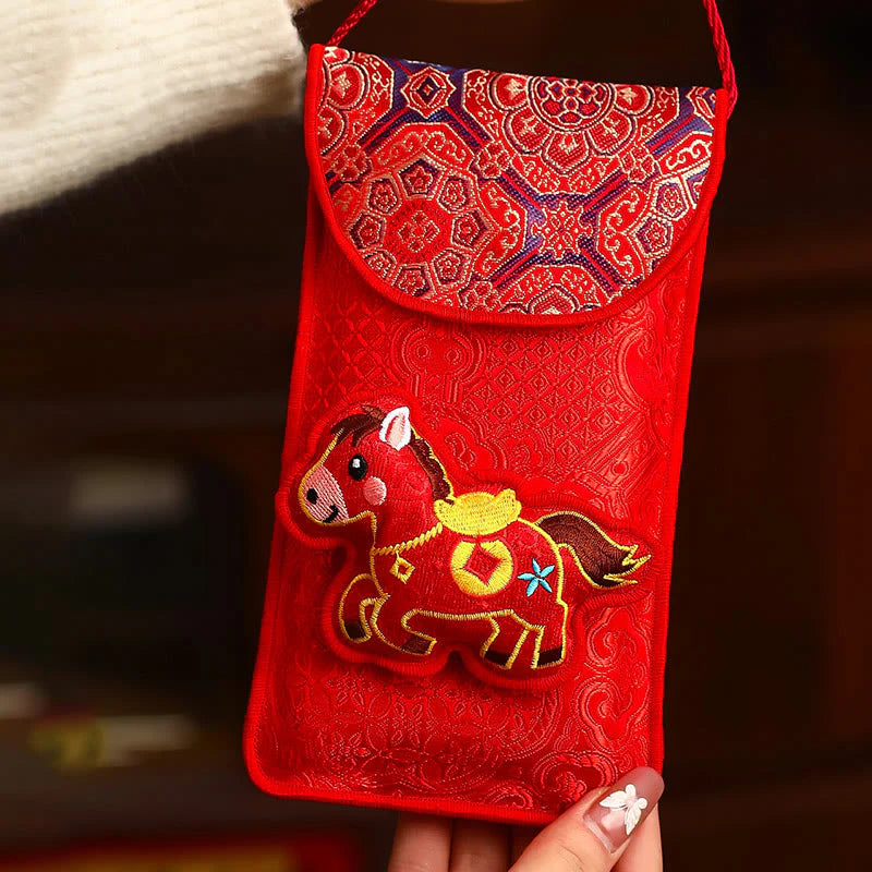 Buddha Stones Year Of The Horse 2026 New Year Fu Character Lucky Embroidery Chinese Red Envelope