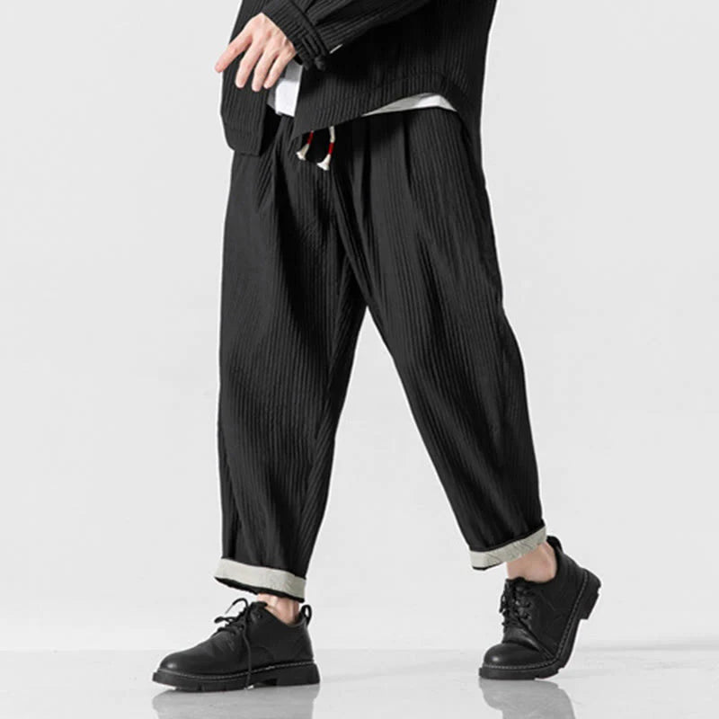 Buddha Stones Fall Solid Color Drawstring Men's Ankle-Length Harem Pants With Pockets