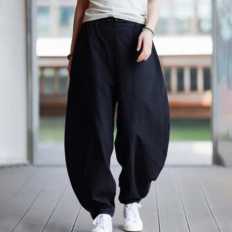 Buddha Stones Summer Plain One Chinese Frog-Button Straight Leg Design Men's Cotton Linen Pants With Pockets