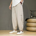 Buddha Stones Summer Vintage Drawstring Chinese Frog-Button Design Men's Cotton Linen Harem Pants With Pockets