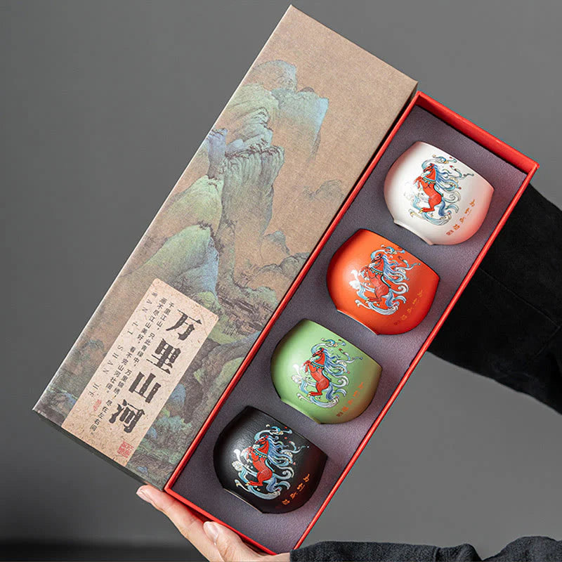Buddha Stones Year Of The Horse Hand Painted Ceramic Teacup Kung Fu Tea Cup