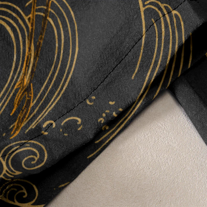 Buddha Stones Cotton Casual Flying Cranes Auspicious Clouds Tree Women's Elastic Waist Pants With Pockets