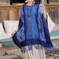 Buddha Stones Blue Geometric Stripes Batik Shawl Tassels Cozy Travel Pullover 90*95cm