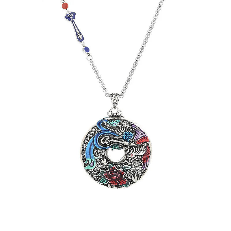 Buddha Stones Phoenix Peony Flower Luck Protection Necklace Pendant (Extra 30% Off | USE CODE: FS30)