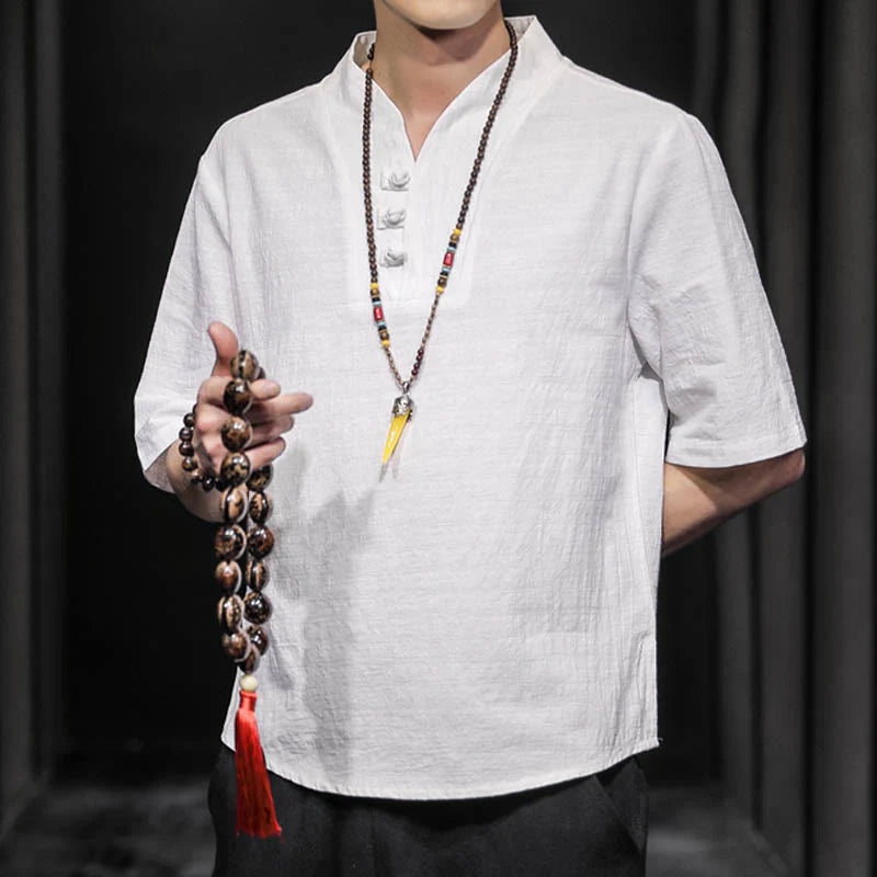 Buddha Stones Casual Summer Half Sleeve Shirt Cotton Men Clothing