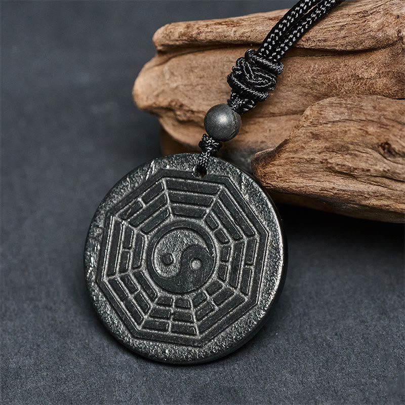 Buddha Stones Authentic Shungite Stone Yin Yang Bagua Protection Necklace Pendant