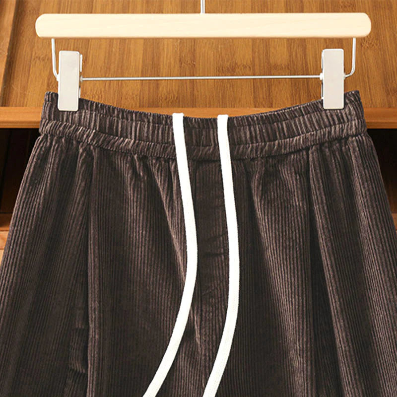 Buddha Stones Plain Elastic Waist Women's Cropped 7-8 Length Wide Leg Corduroy Pants