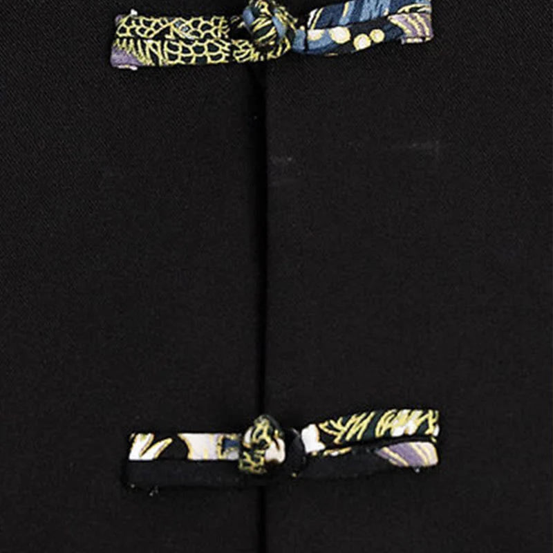 Buddha Stones 2Pcs Tang Suit Frog-Button Men's Waves Long Sleeve Shirt Pants Clothing Set