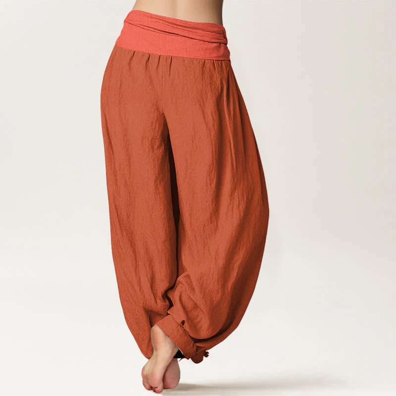 Buddha Stones Orangered Women's Pure Cotton Elastic Waist Harem  Pants