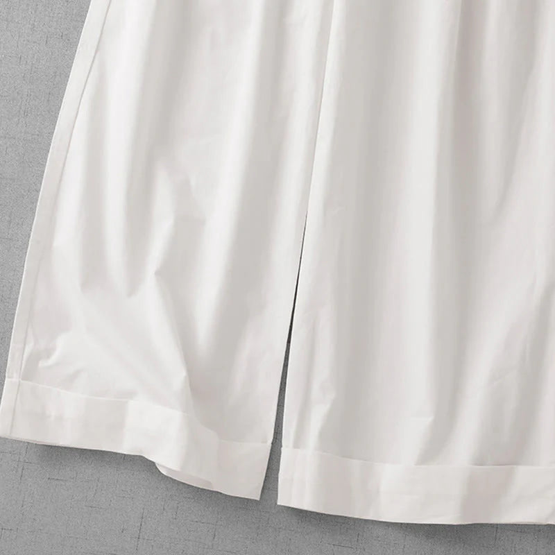 Buddha Stones Casual Plain Polyester Women's 7-8 Length Wide Leg Pants With Pockets