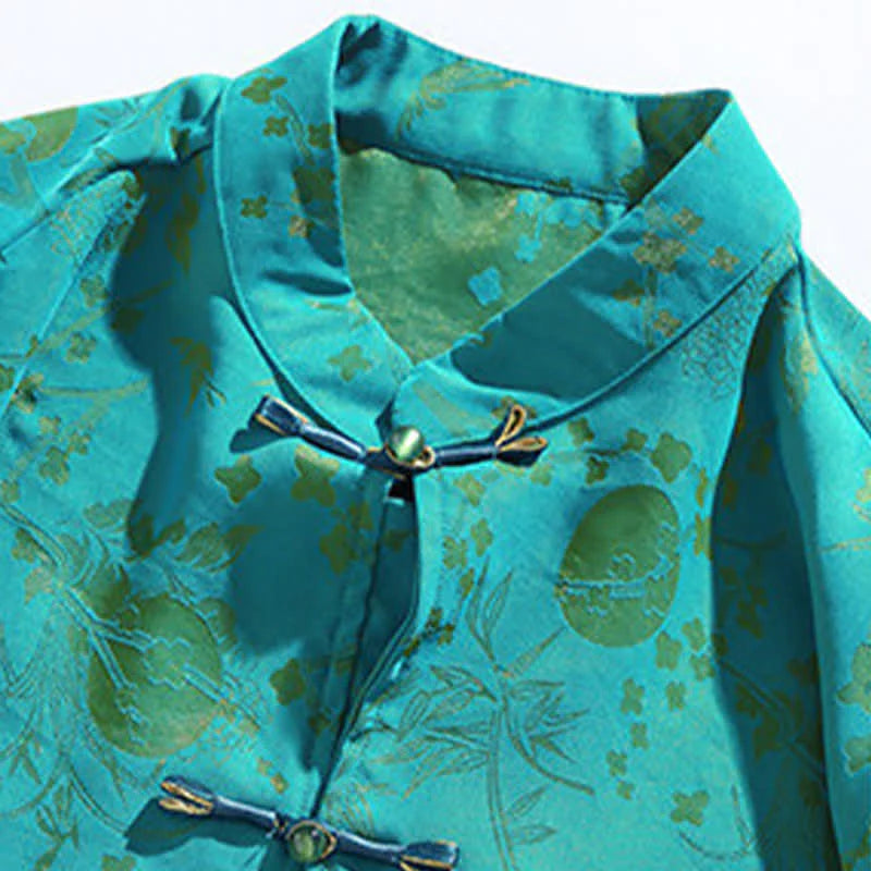 Buddha Stones Summer Vintage Elegant Mandarin Collar Gold Cloud Pattern Elbow Sleeve Men's Shirt