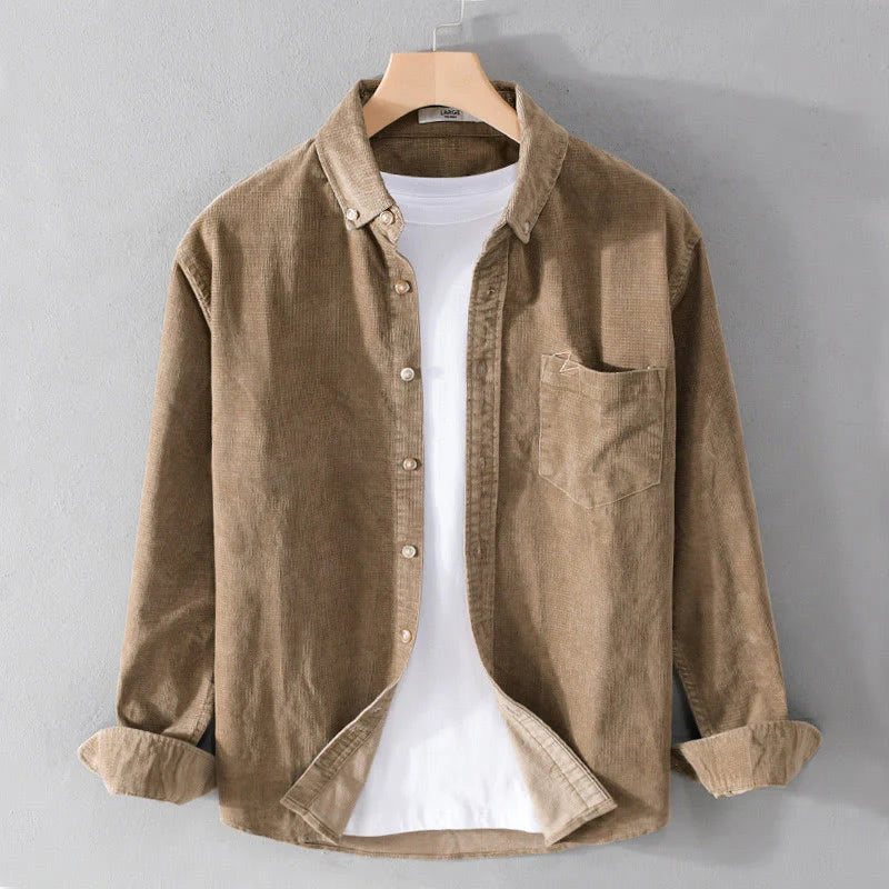 Buddha Stones Casual Corduroy Solid Color Men's Long Sleeve Cotton Thickened Jacket With Pockets