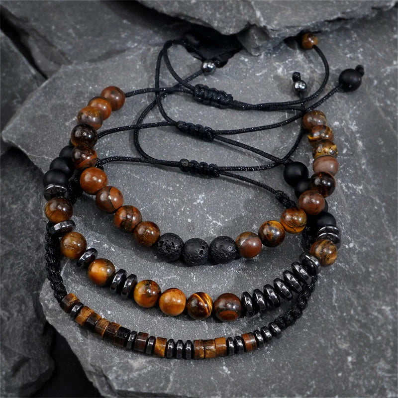 FREE Today: Protection and Strength 3Pcs Tiger Eye Lava Rock Bracelet Set